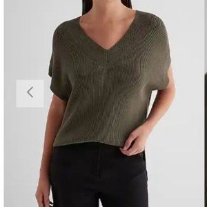 Express Ribbed V-Neck Short Sleeve Oversized Sweater